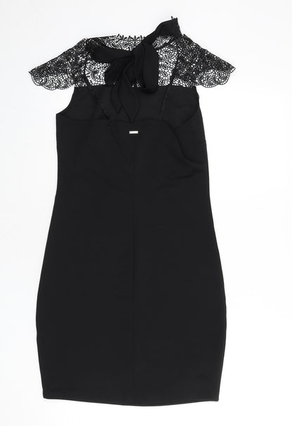 Mohito Womens Black Polyester Bodycon Size 10 Mock Neck Tie - Lace Detail