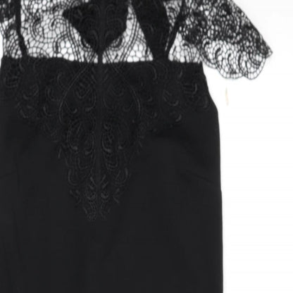 Mohito Womens Black Polyester Bodycon Size 10 Mock Neck Tie - Lace Detail