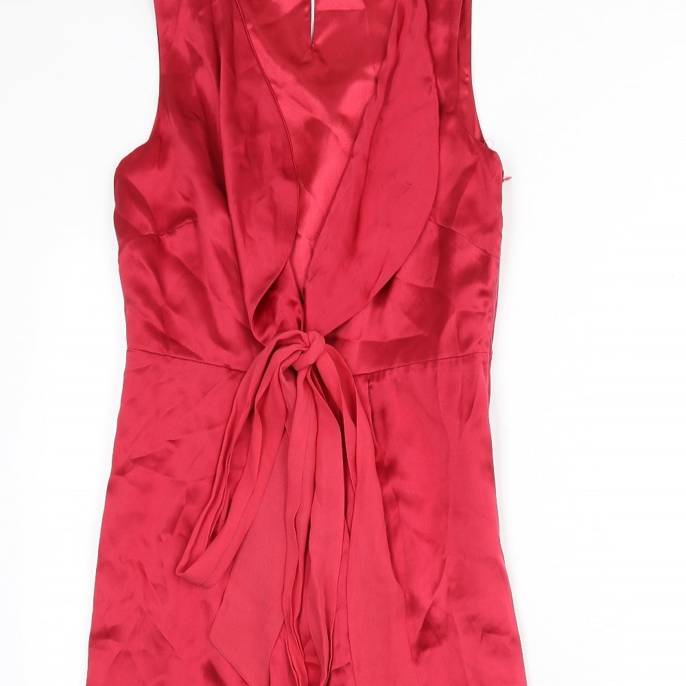 Monsoon Womens Pink Silk A-Line Size 8 Round Neck Button - Tie Detail