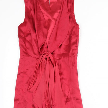 Monsoon Womens Pink Silk A-Line Size 8 Round Neck Button - Tie Detail