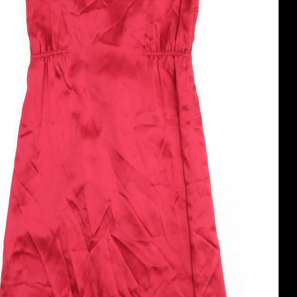 Monsoon Womens Pink Silk A-Line Size 8 Round Neck Button - Tie Detail