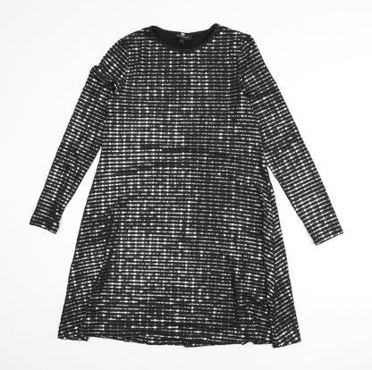 Blue Vanilla Womens Black Nylon A-Line Size S Round Neck Pullover - Sequins