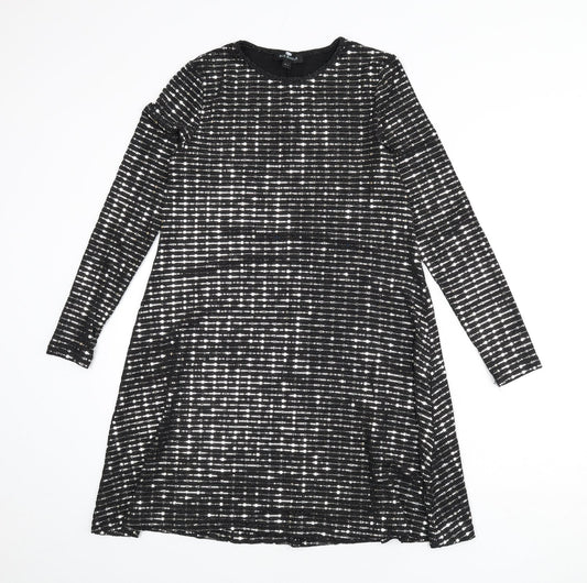 Blue Vanilla Womens Black Nylon A-Line Size S Round Neck Pullover - Sequins