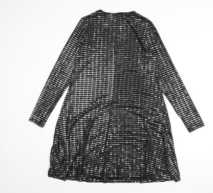 Blue Vanilla Womens Black Nylon A-Line Size S Round Neck Pullover - Sequins