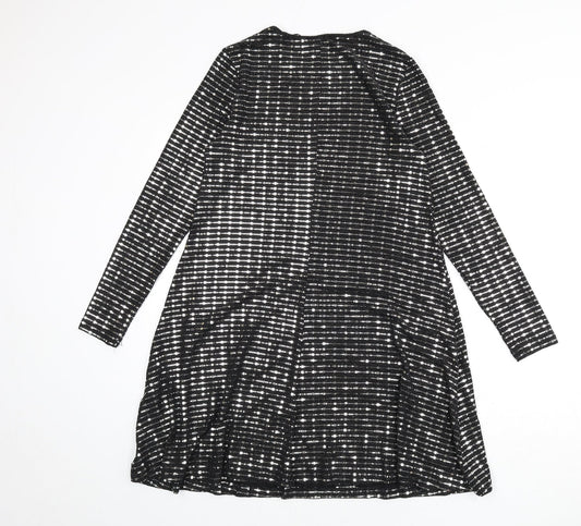 Blue Vanilla Womens Black Nylon A-Line Size S Round Neck Pullover - Sequins