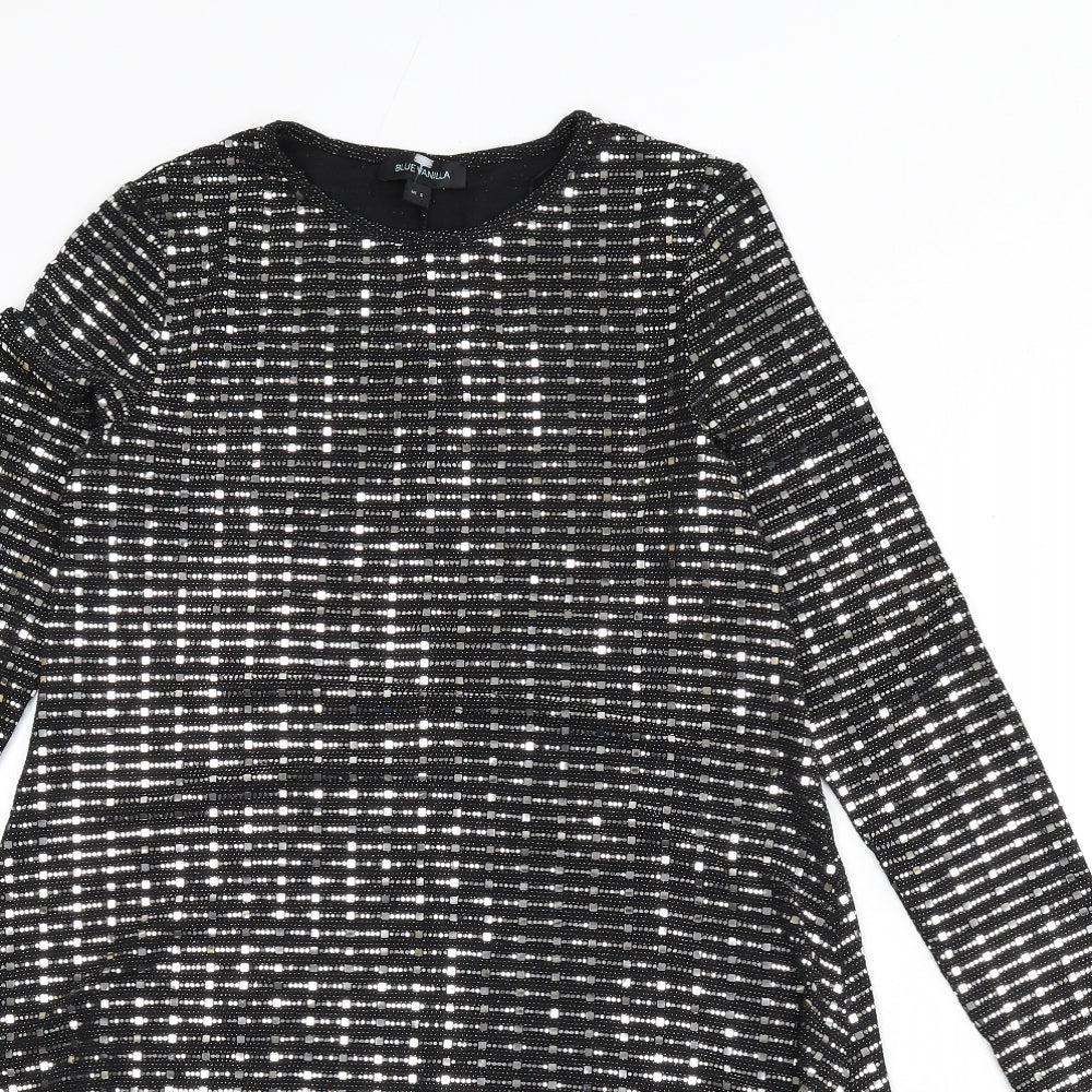 Blue Vanilla Womens Black Nylon A-Line Size S Round Neck Pullover - Sequins