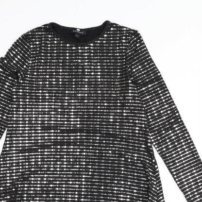 Blue Vanilla Womens Black Nylon A-Line Size S Round Neck Pullover - Sequins