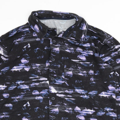 BAM Mens Black Geometric Viscose Button-Up Size M Collared Button