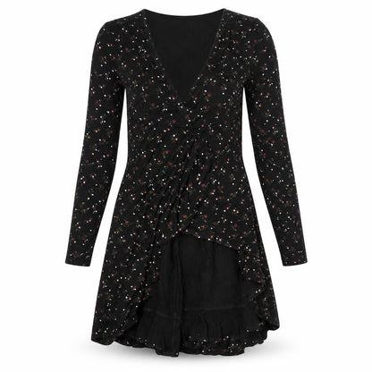 New Look Womens Black Floral Viscose Wrap T-Shirt Size 10 V-Neck