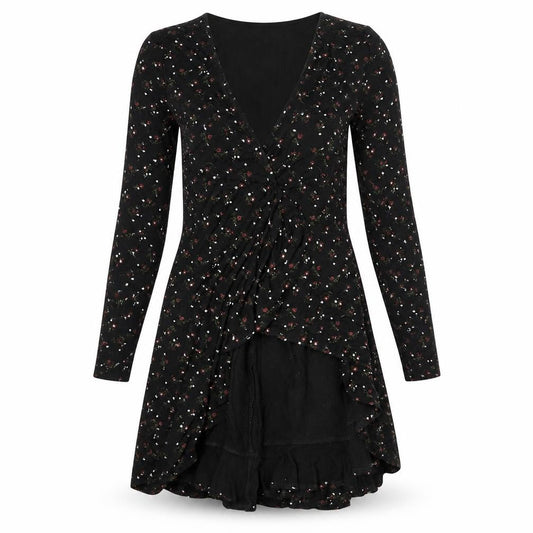 New Look Womens Black Floral Viscose Wrap T-Shirt Size 10 V-Neck