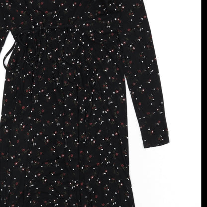 New Look Womens Black Floral Viscose Wrap T-Shirt Size 10 V-Neck
