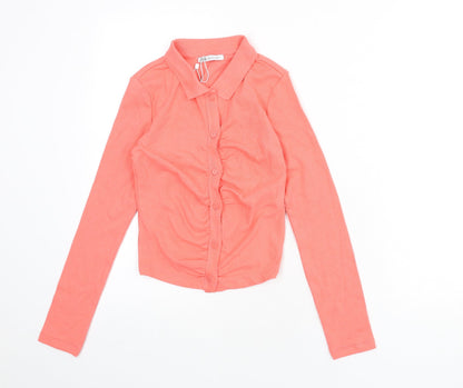Womens UK Size S Zara Pink Cropped Button-Up