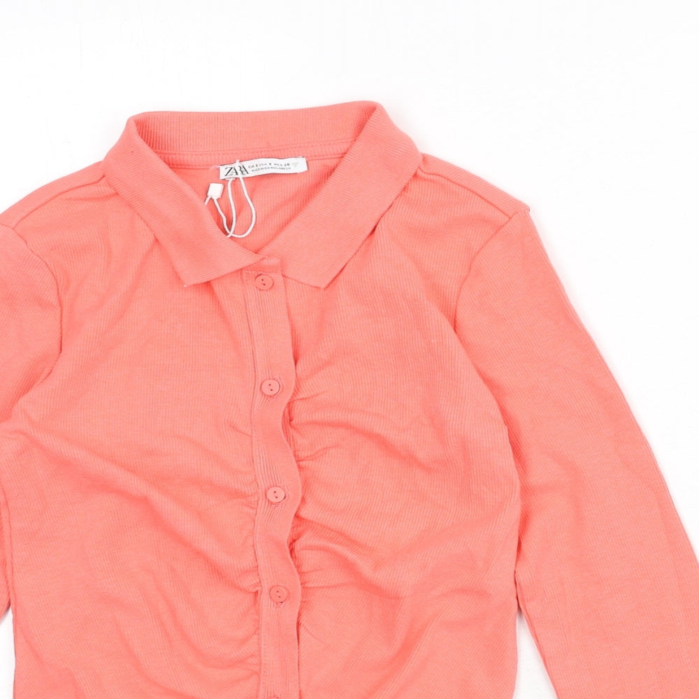 Womens UK Size S Zara Pink Cropped Button-Up