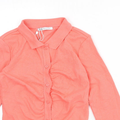 Womens UK Size S Zara Pink Cropped Button-Up