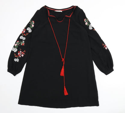 Glamorous Womens Black Polyester Sheath Size XS Round Neck Tie - Floral Embroidery
