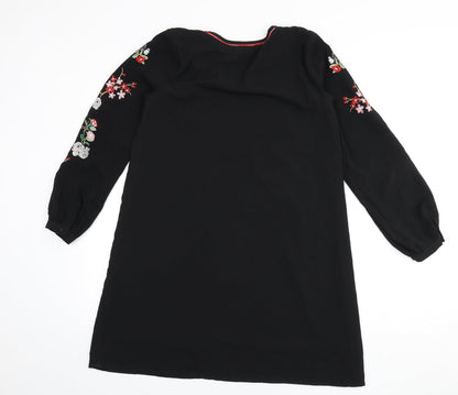 Glamorous Womens Black Polyester Sheath Size XS Round Neck Tie - Floral Embroidery
