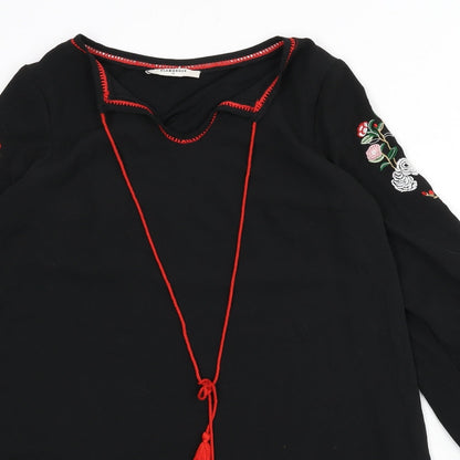 Glamorous Womens Black Polyester Sheath Size XS Round Neck Tie - Floral Embroidery