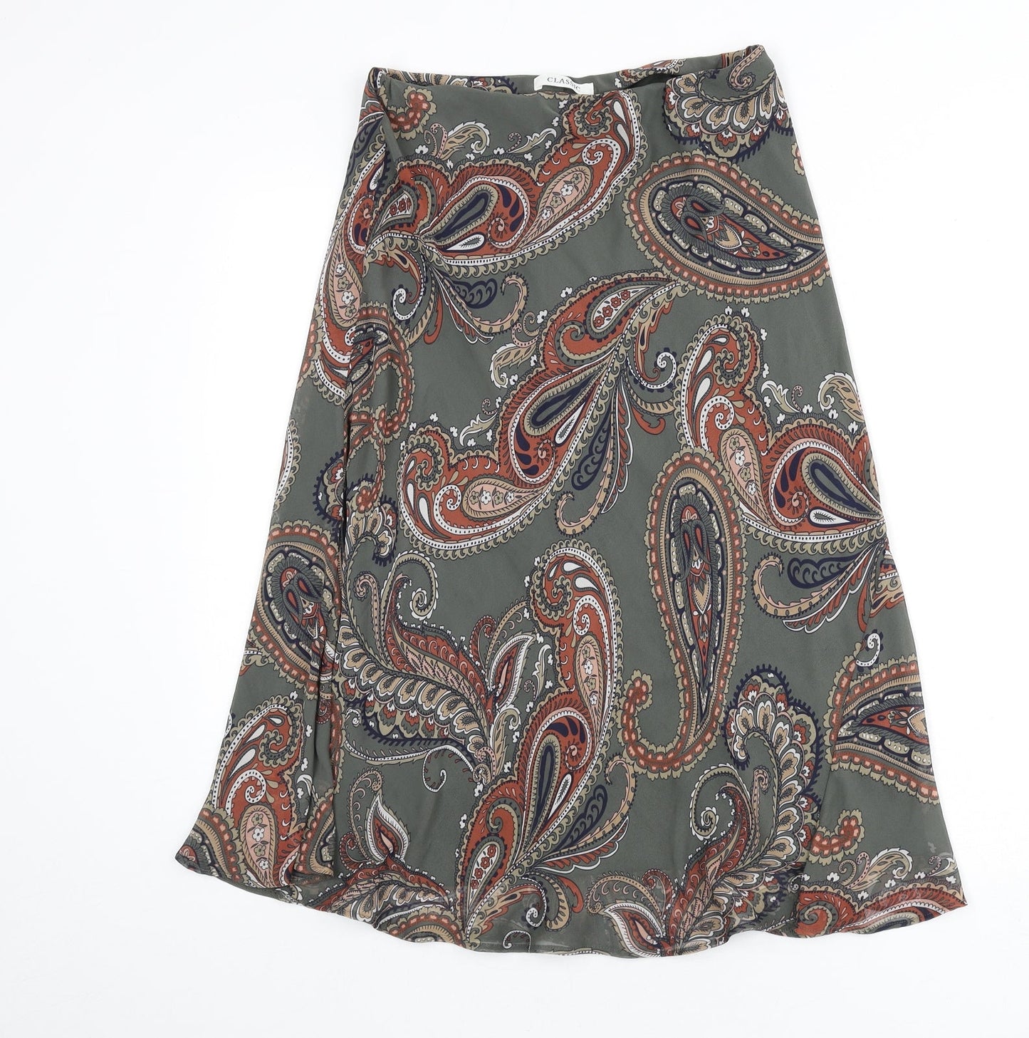 Classic Womens Multicoloured Paisley Polyester Flare Skirt Size 8
