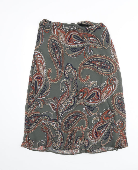 Classic Womens Multicoloured Paisley Polyester Flare Skirt Size 8