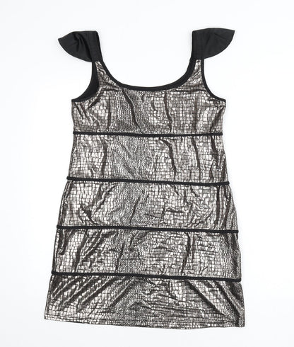 Spicy Sugar Womens Gold Animal Print Polyester A-Line Size 12 Scoop Neck Pullover - Snake Skin Print