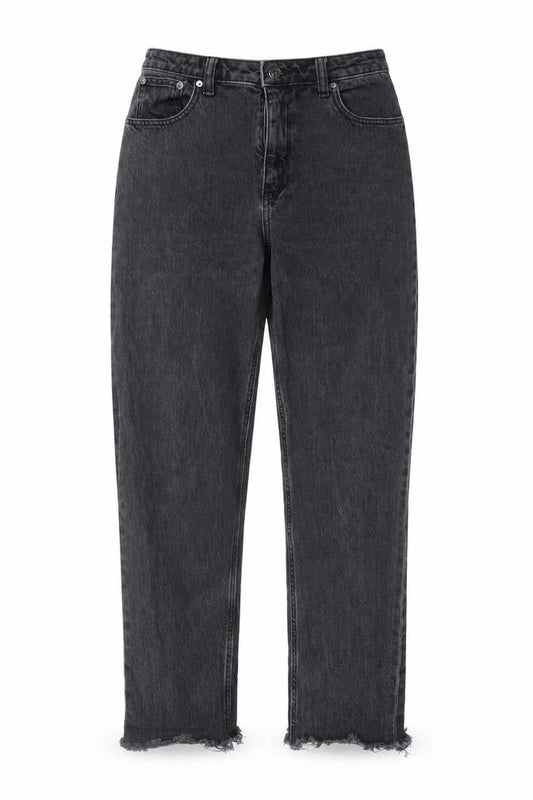 Front view of ASOS women’s grey cotton straight jeans, size UK 30, in, 34-inch leg regular zip - pockets