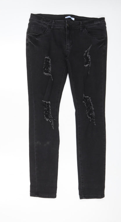 Aecupper Womens Black Cotton Skinny Jeans Size 32 in L29 in Regular Zip - Pockets