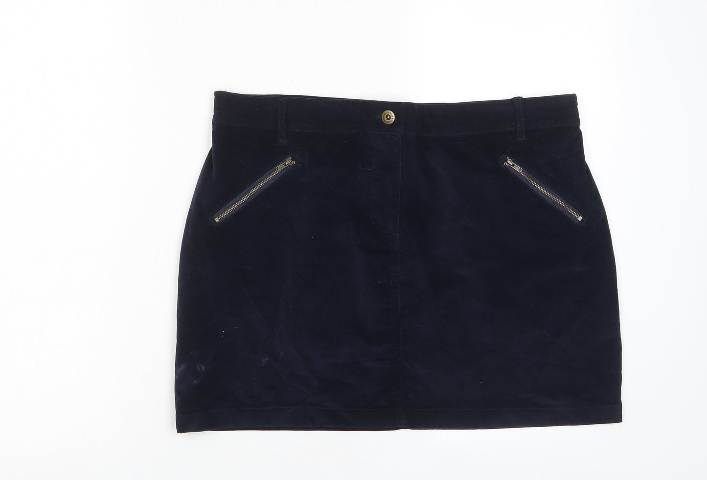 NEXT Womens Blue Cotton A-Line Skirt Size 14 Zip - Zip Pockets