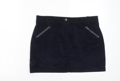 NEXT Womens Blue Cotton A-Line Skirt Size 14 Zip - Zip Pockets