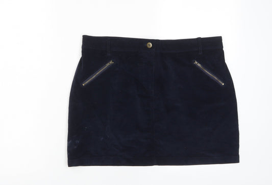 NEXT Womens Blue Cotton A-Line Skirt Size 14 Zip - Zip Pockets