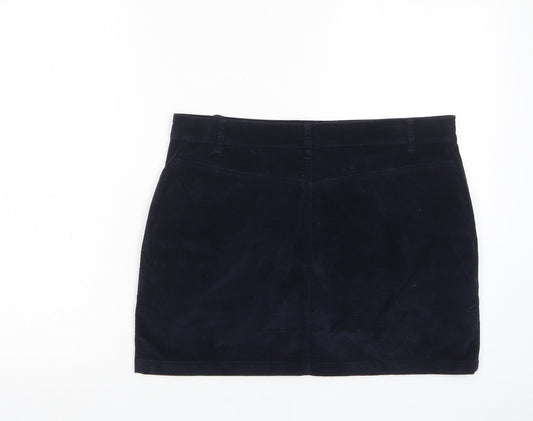 NEXT Womens Blue Cotton A-Line Skirt Size 14 Zip - Zip Pockets