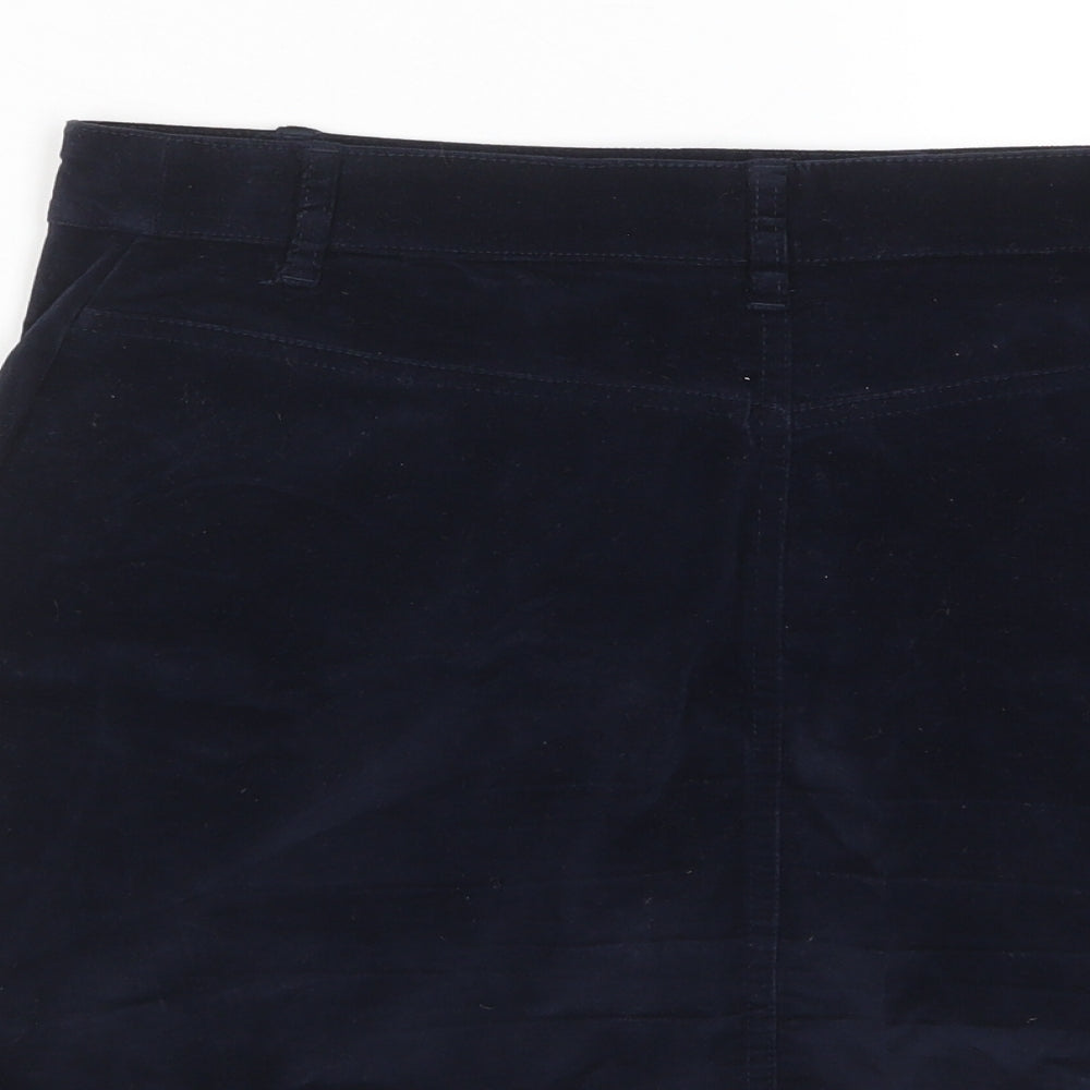 NEXT Womens Blue Cotton A-Line Skirt Size 14 Zip - Zip Pockets