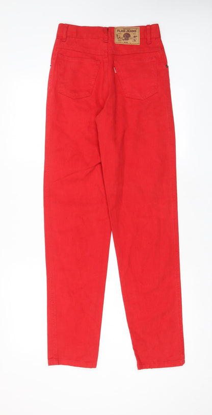 Flag Jeans Womens Red Cotton Trousers Size 6 L31 in Regular Zip - Pockets