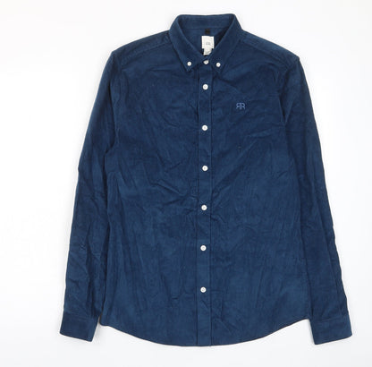 River Island Mens Blue Cotton Button-Up Size S Collared Button - Logo, Embroided
