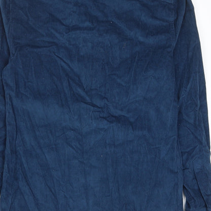 River Island Mens Blue Cotton Button-Up Size S Collared Button - Logo, Embroided
