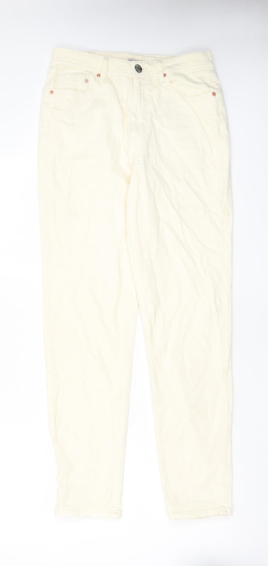 River Island Womens Ivory Cotton Mom Jeans Size 10 L30 in Regular Zip - Pockets