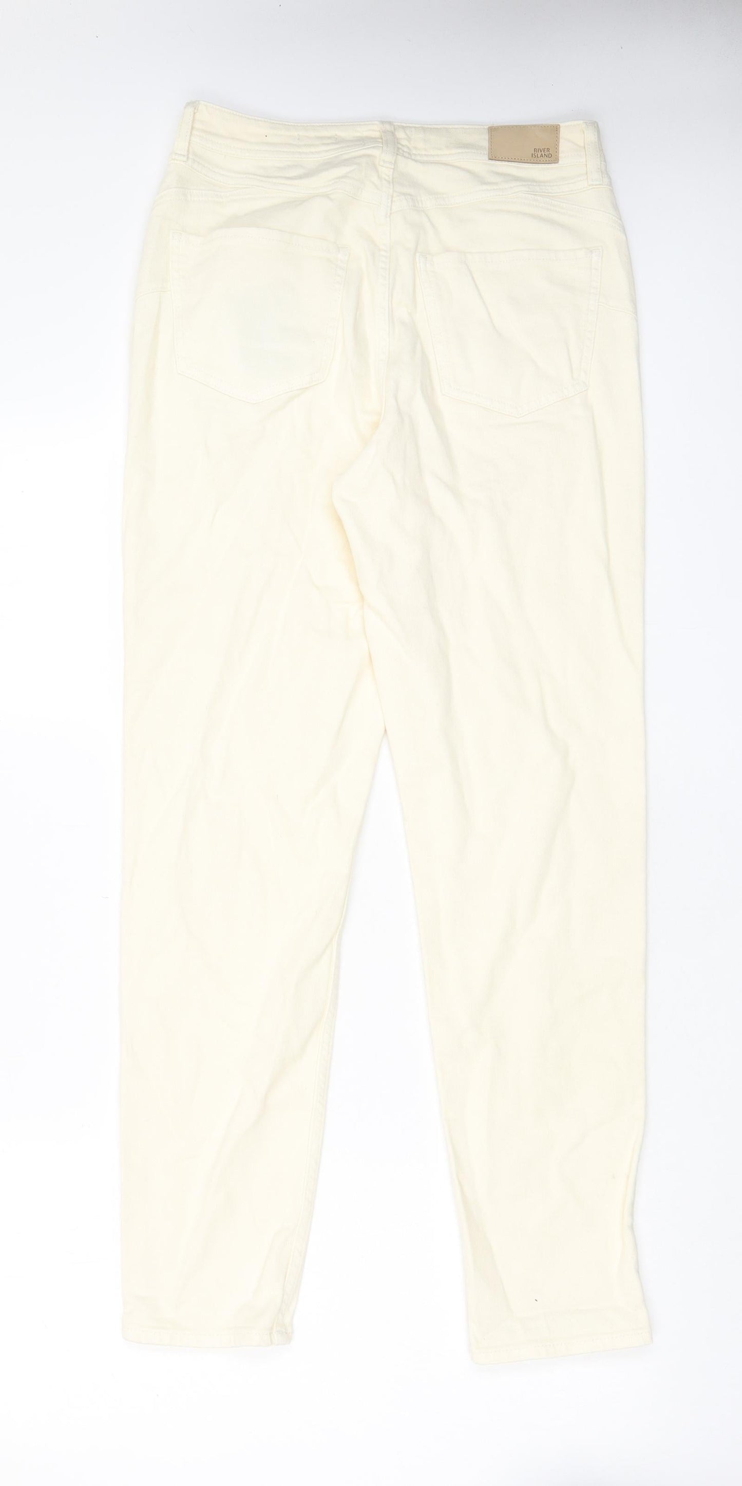 River Island Womens Ivory Cotton Mom Jeans Size 10 L30 in Regular Zip - Pockets