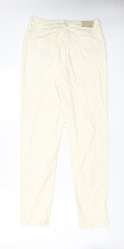 River Island Womens Ivory Cotton Mom Jeans Size 10 L30 in Regular Zip - Pockets
