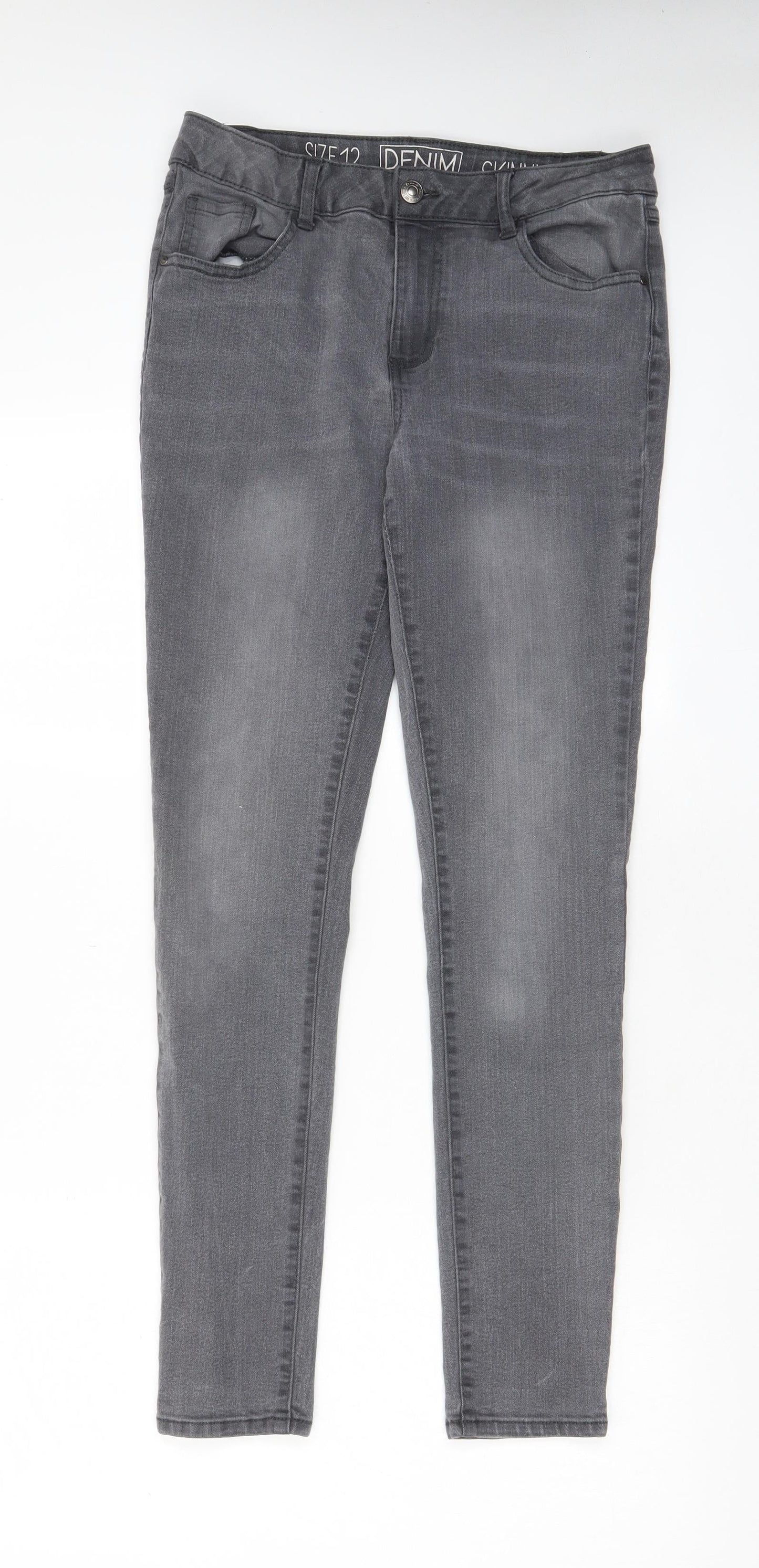 Avenue Womens Grey Cotton Skinny Jeans Size 12 L29 in Regular Zip - Pockets