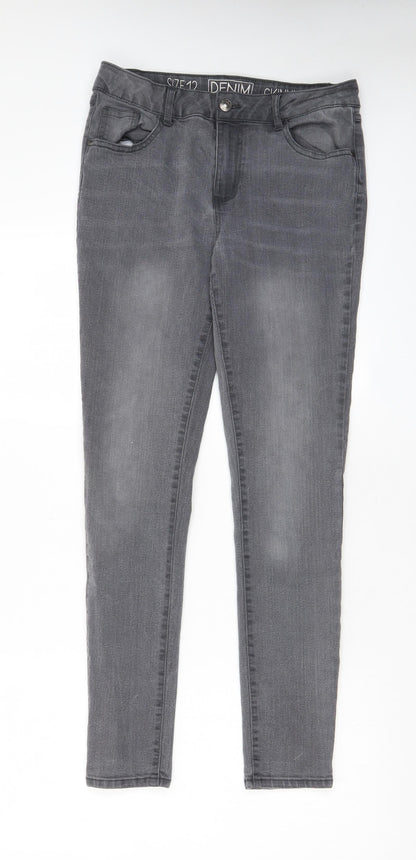 Avenue Womens Grey Cotton Skinny Jeans Size 12 L29 in Regular Zip - Pockets