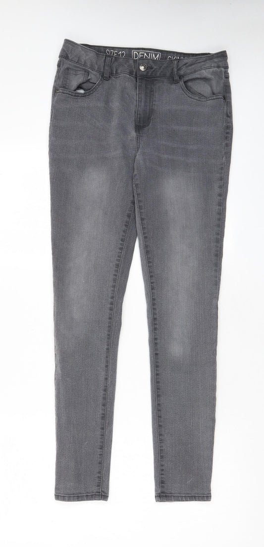 Avenue Womens Grey Cotton Skinny Jeans Size 12 L29 in Regular Zip - Pockets