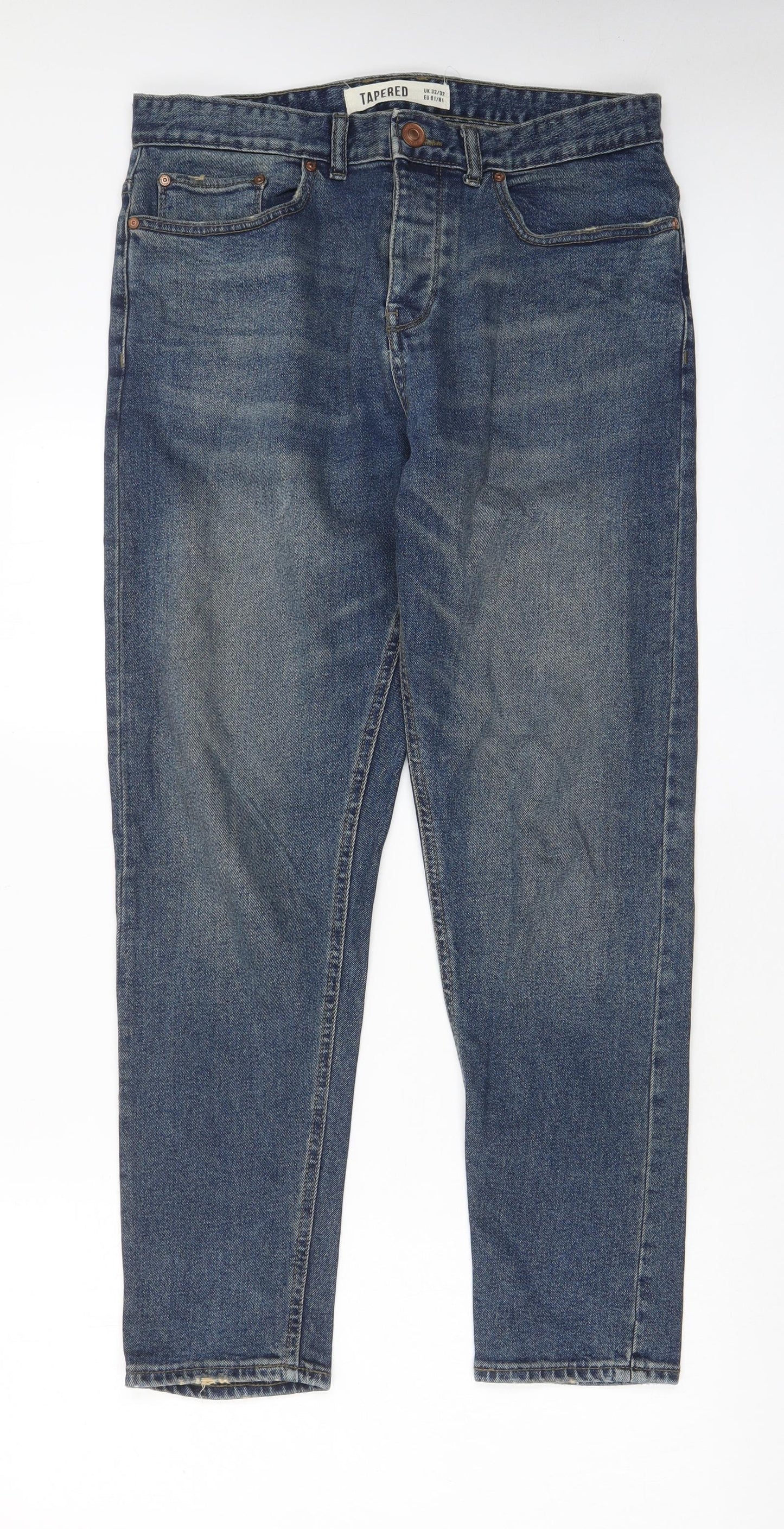 New Look Mens Blue Cotton Tapered Jeans Size 32 in L32 in Regular Zip - Pockets