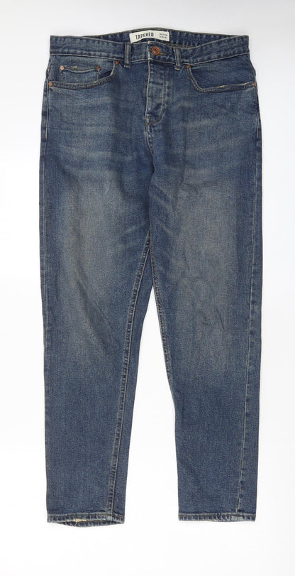 New Look Mens Blue Cotton Tapered Jeans Size 32 in L32 in Regular Zip - Pockets