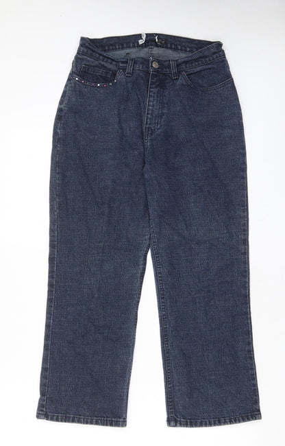EQ Jeans Womens Blue Cotton Straight Jeans Size 28 in L24 in Regular Zip - Pockets, Jewels