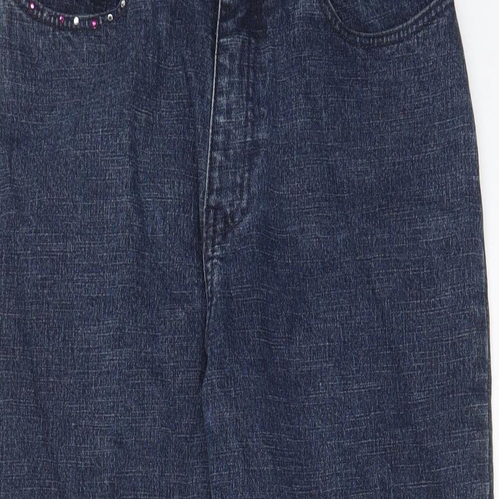 EQ Jeans Womens Blue Cotton Straight Jeans Size 28 in L24 in Regular Zip - Pockets, Jewels