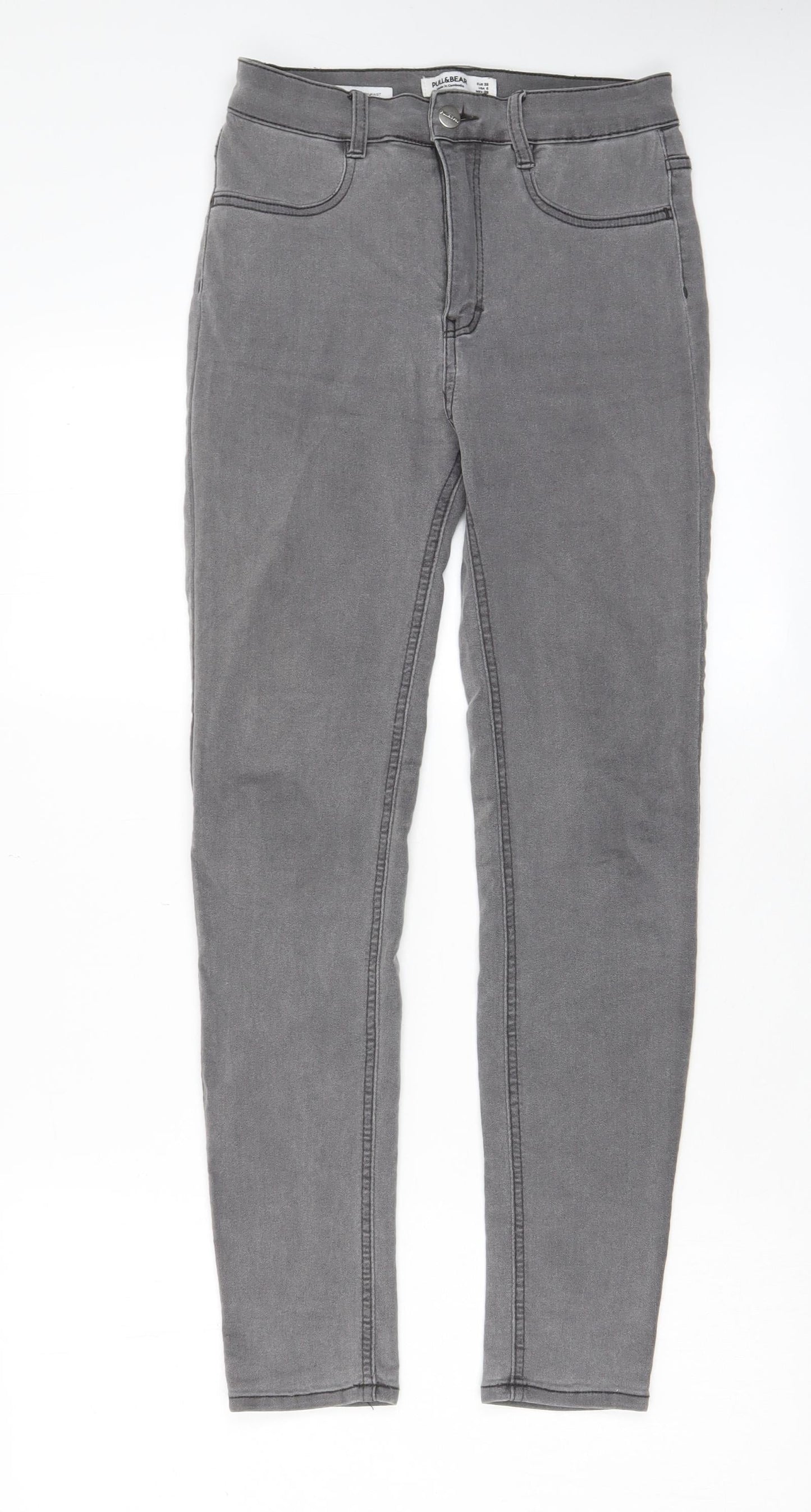 Pull&Bear Womens Grey Cotton Skinny Jeans Size 10 L26 in Regular Zip - Pockets