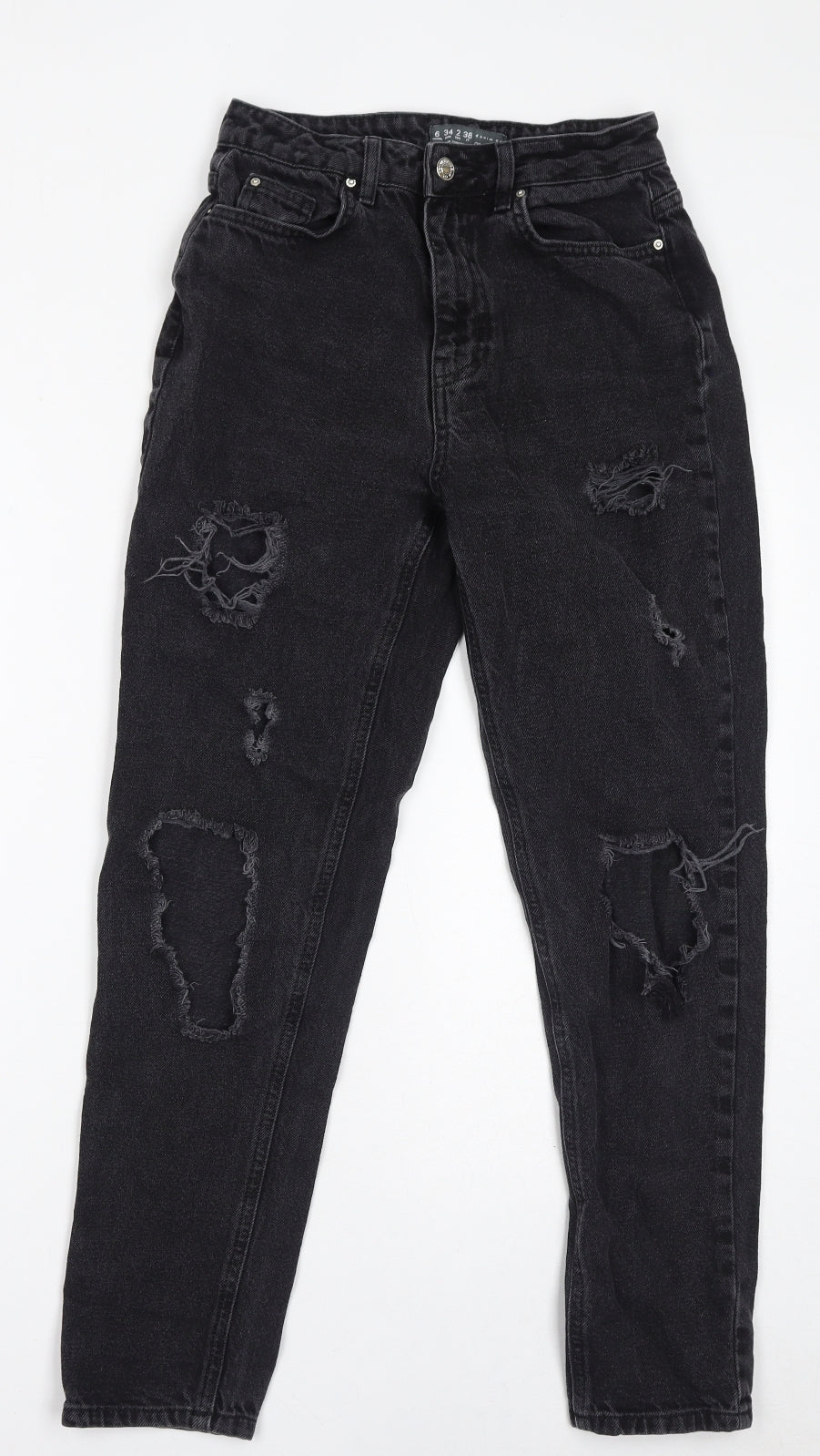 Denim & Co. Womens Black Cotton Mom Jeans Size 6 L28 in Regular Zip