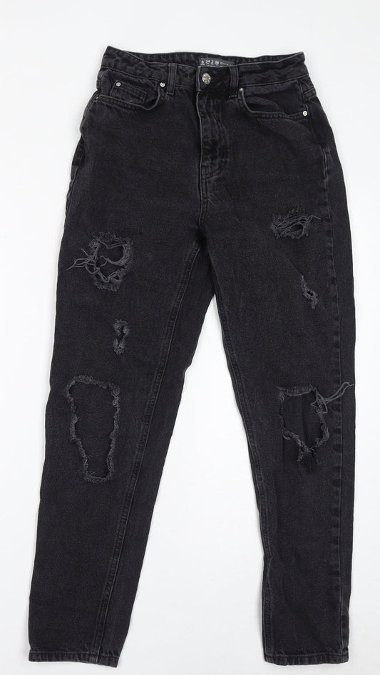 Denim & Co. Womens Black Cotton Mom Jeans Size 6 L28 in Regular Zip