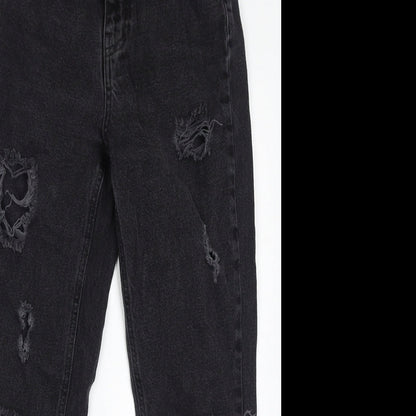 Denim & Co. Womens Black Cotton Mom Jeans Size 6 L28 in Regular Zip