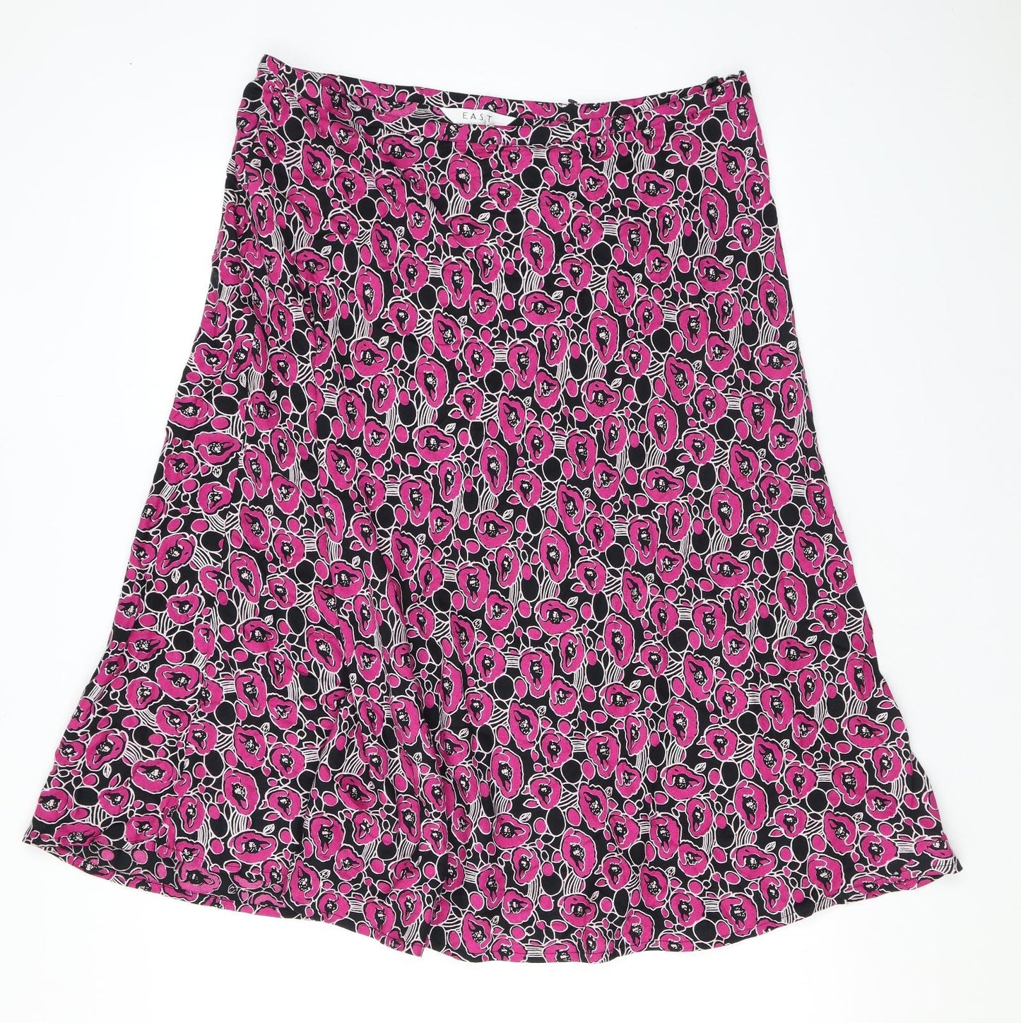 EAST Womens Pink Floral Viscose Swing Skirt Size 16 Zip