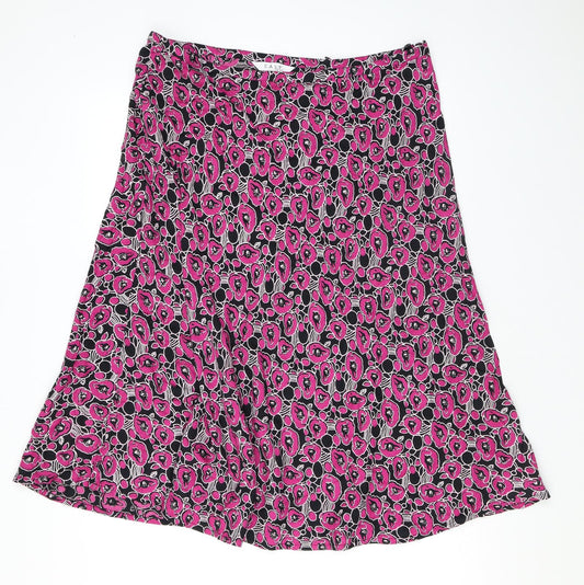 EAST Womens Pink Floral Viscose Swing Skirt Size 16 Zip